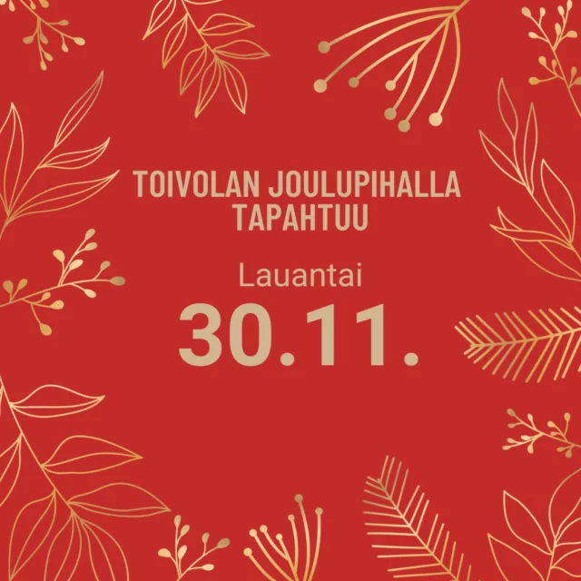 Tervetuloa nauttimaan jouluisesta tunnelmasta meille Toivolaan!
Joulupukki on paikalla klo 13.00–17.00.
Lumiukko-animaation esitys klo 16.00-16.30.
Vapaa pääsy, tervetuloa!

Toivolan pihan toimijoiden aukioloajat:
- Valkoinen Puu klo 11.00-18.00
- Käsityöläismuseo ja museokauppa Sparvin klo 10.00-16.00
- Vanha Pappila klo 12.00-16.00
- Joulupuoti ja makasiinit klo 11.00-20.00
- Joulukioski klo 12.00-19.00
- Titityy klo 10.00-16.00
- Madame Rustique Kellarissa klo 12.00-16.00
- BYPIAS klo 10.00-16.00
- Annukan Viherpalvelun joulukuusien myyntipiste. Tiedustelut ja tilaukset 040 522 1805

#joulutunnelma #joulunodotus #toivolanjoulu #ravintola #valkoinenpuu 
#toivolanvanhapiha #jyvaskyla #joulu #jyväskylä #bypias #joulunavaus #toivolanpiha #titityy #madamerustique #paikallinen #paikallinenpalvelu #ravintola #käsityöläismuseo #valkoinenpuu #joulupuoti #vanhapappila #joulupuoti #annukanviherpalvelu #lumiukko #joulupukki